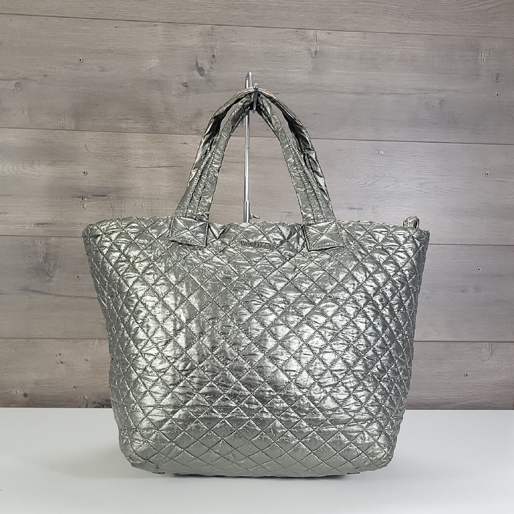 Large MZ Wallace Quilted Metallic Silver Tote Bag